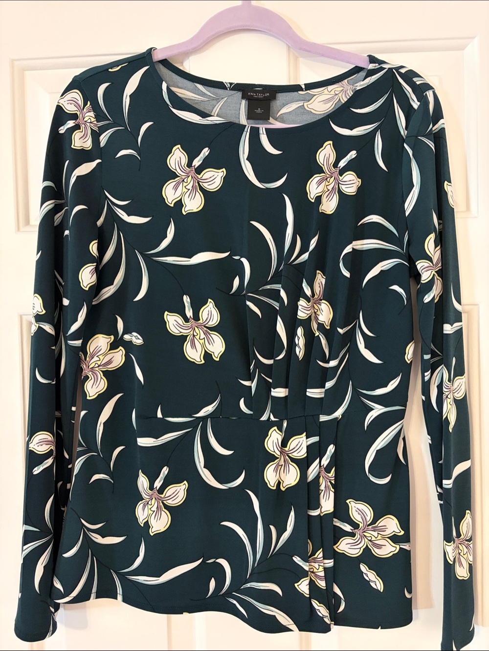 Ann Taylor Factory Teal Floral Long-Sleeve Top